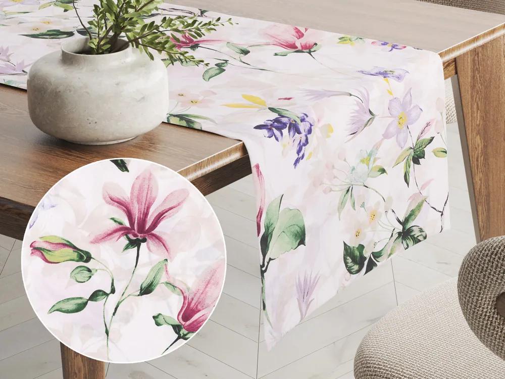Biante Bavlnený behúň na stôl Sandra SA-287 Mix kvetov na bielom 20x180 cm