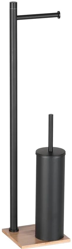 Gedy Gedy, TRILLY Stojan s držiakom na toaletný papier a WC kefou, hranatý, čierna matná/bambus, TR3241