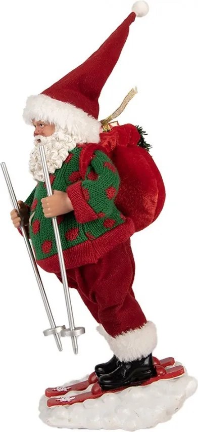 Červená vianočná figúrka Santa Claus na lyžiach - 15*13*28 cm