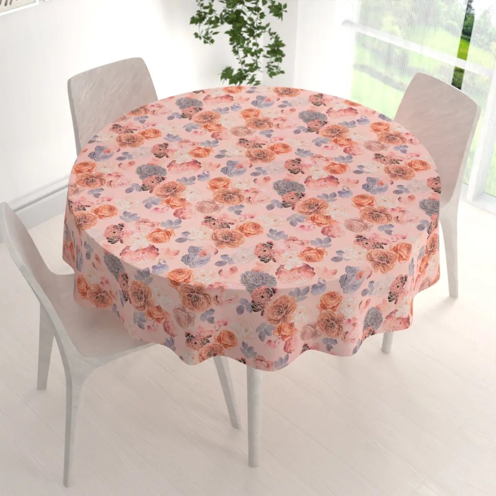 Biante Teflónový okrúhly obrus TF-062 Ruže na lososovo ružovom Ø 80 cm