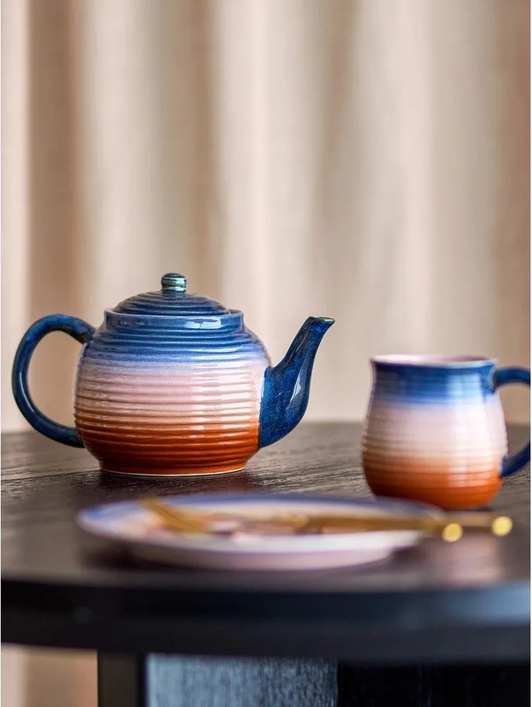 Modrá/oranžová keramická kanvica na čaj so sitkom 890 ml Tatum – Bloomingville