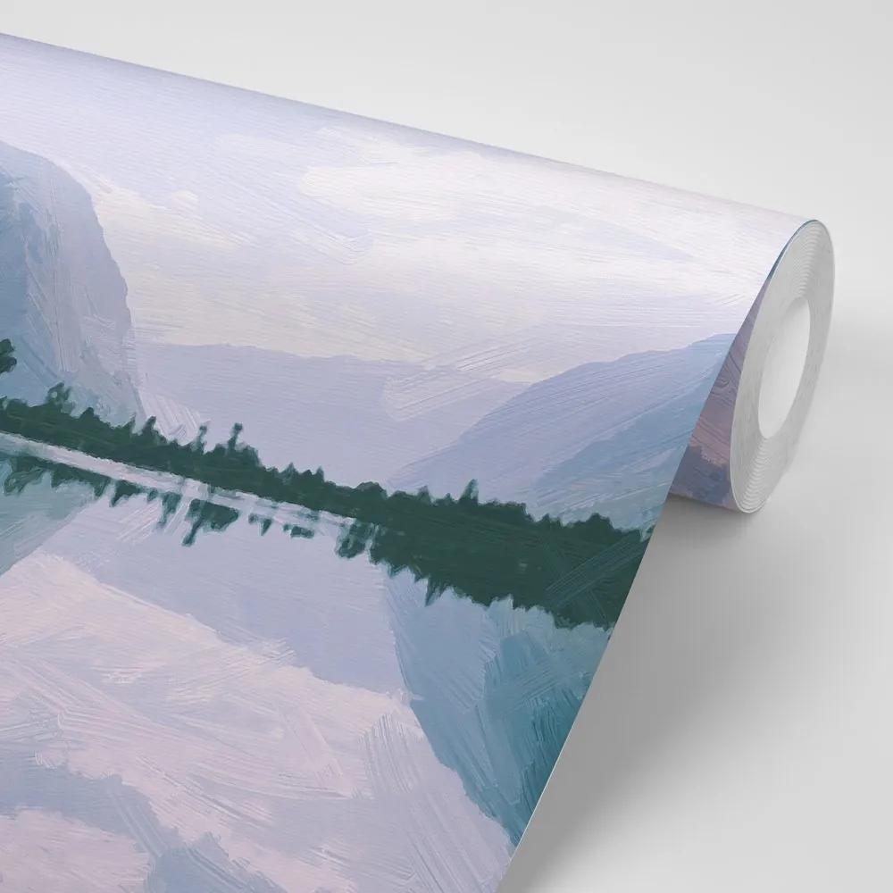Tapeta maľovaná scenéria horského jazera - 150x100