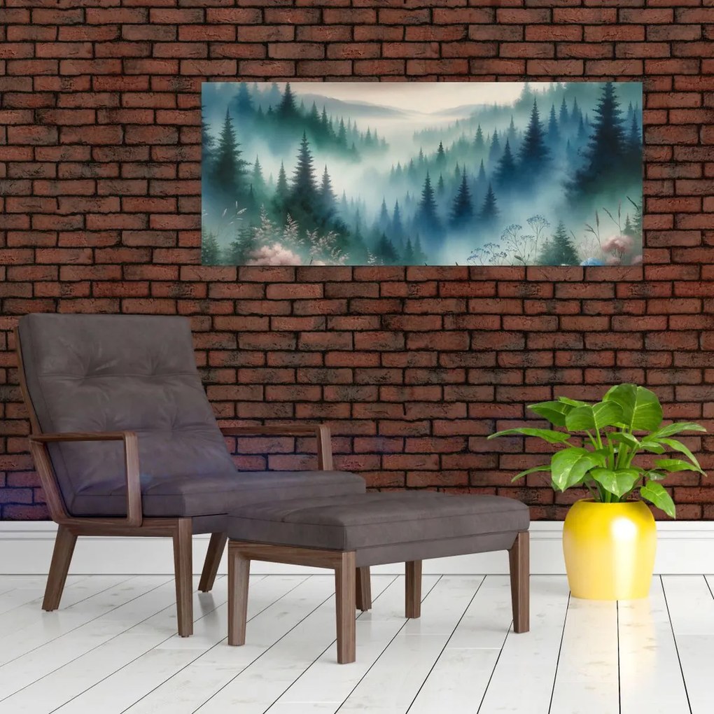Obraz - Lesná krajina s hmlou (120x50 cm)