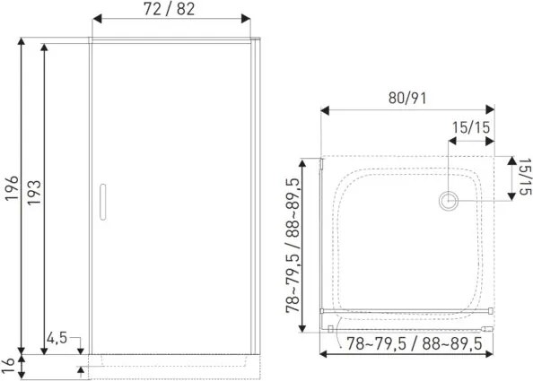Novoterm Štvorcový sprchovací kút NV-Hera 90x90 chróm/transparent + vanička