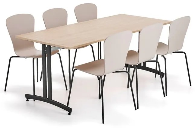 Zostava nábytku SANNA + MILLA, 1 stôl, 6 stoličiek, čierna/piesková