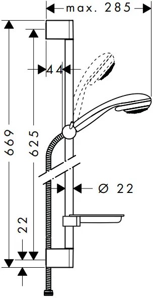 Hansgrohe Crometta 85, sprchová sada Vario so sprchovou tyčou 65 cm a miskou na mydlo, chrómová, HAN-27764000