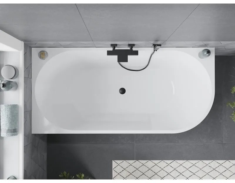 Mexen Mia, voľne stojaca rohová vaňa, lavá, 180 x 80 cm, biela, čierny matný prepad, 52691808000L-70