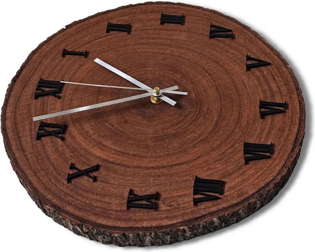 Drevené nástenné hodiny z plátu dreva s kôrou | KORRO: Amber - 3072 26-29 cm 4813-115575 KOR006-29-Amber