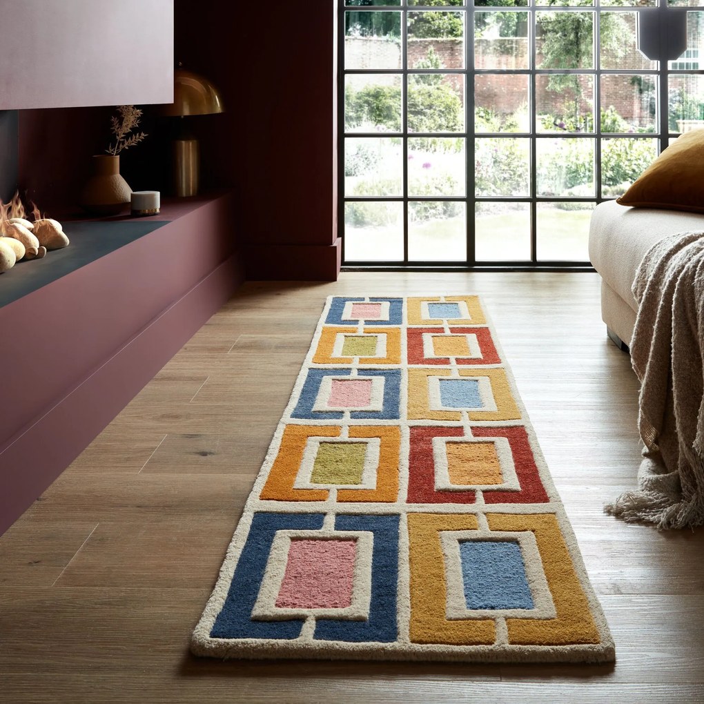 Flair Rugs koberce Ručne všívaný behúň Illusion Retro Blocks Multi - 60x230 cm