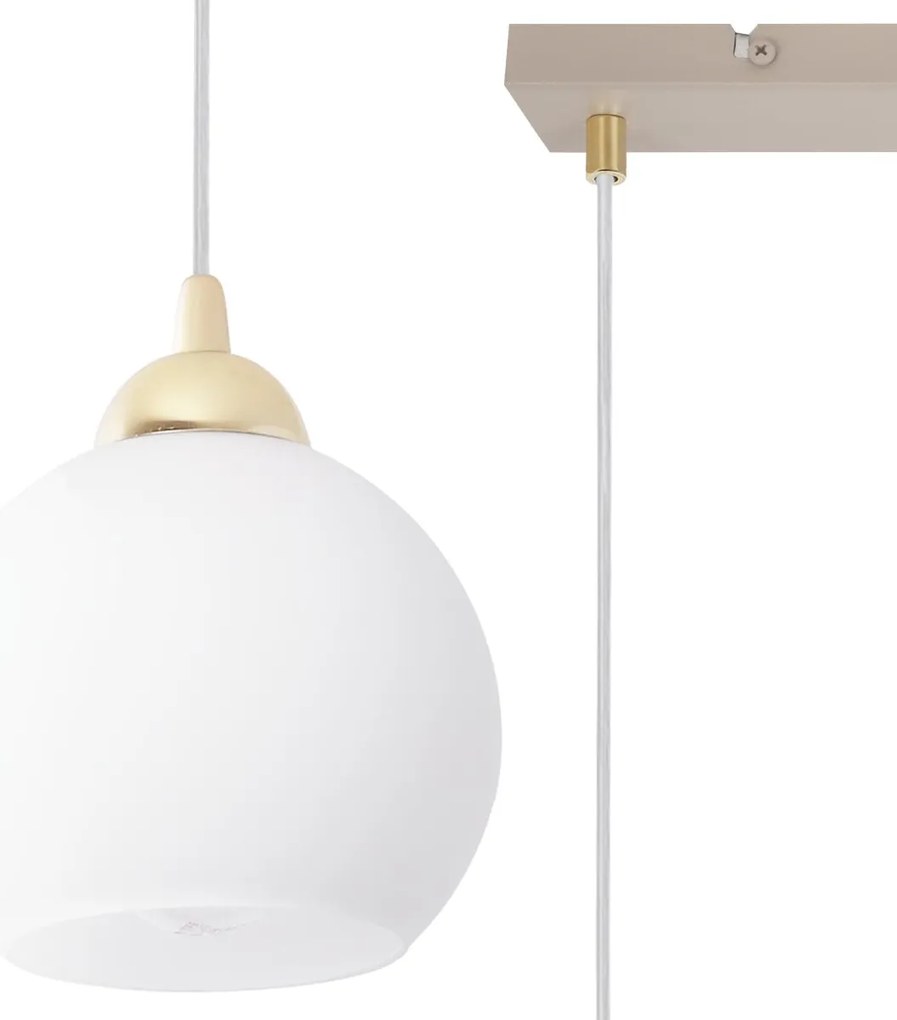 Závesné svietidlo Eliza, 3x biele sklenené tienidlo, g/be