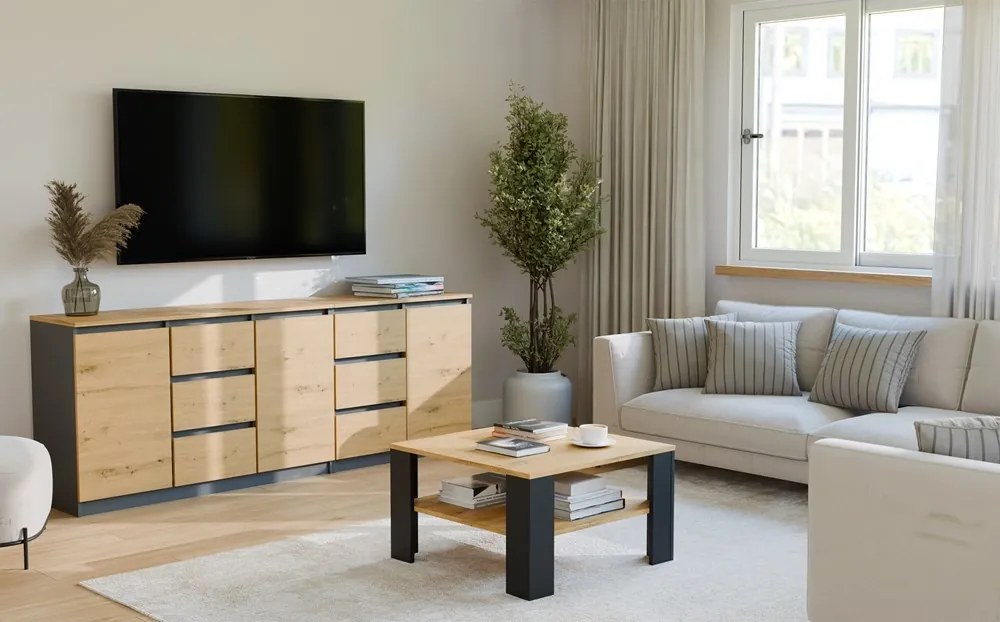 Konferenčný stolík Lawa Square 68 cm dub artisan/čierny