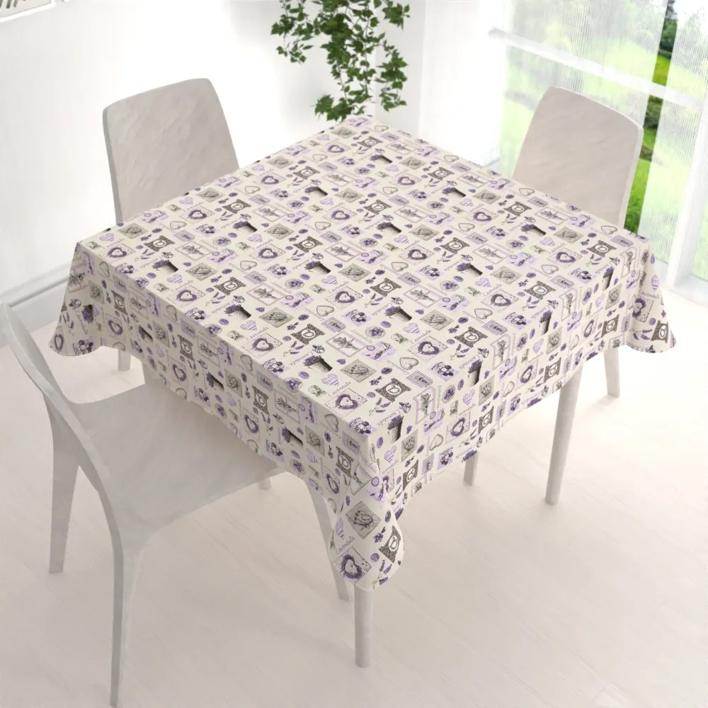 Biante Bavlnený štvorcový obrus Sandra SA-479 Levandule na krémovom 80x80 cm
