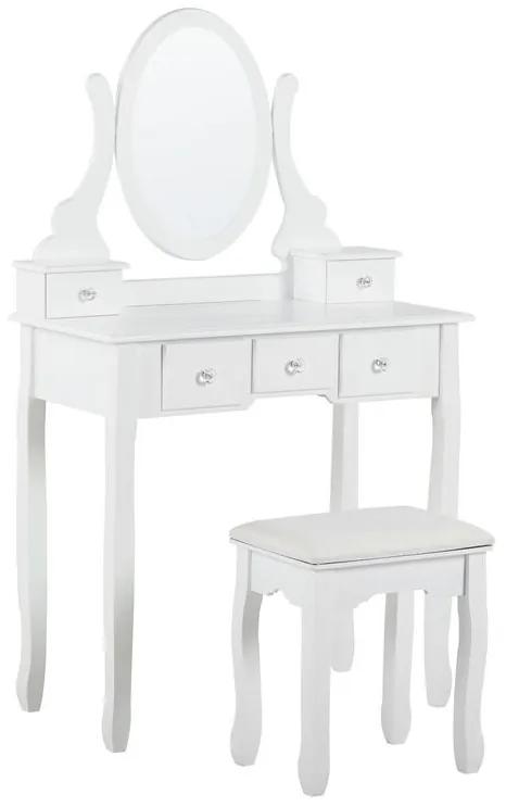 Toaletný stolík s 5 zásuvkami a oválnym zrkadlom biely GALAXIE Beliani