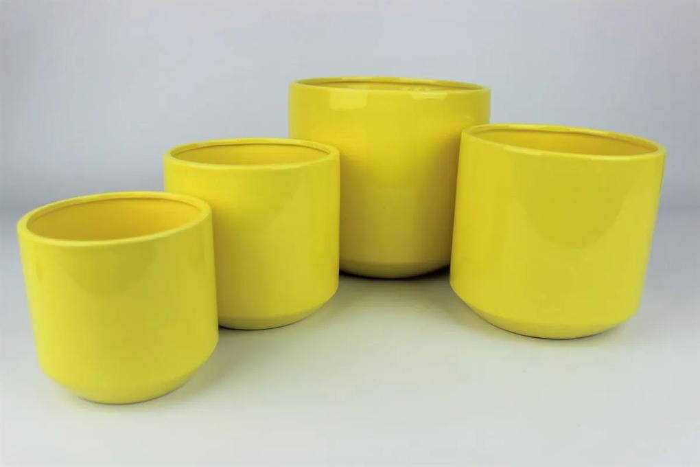 Žltý keramický okrúhly kvetináč 15 cm