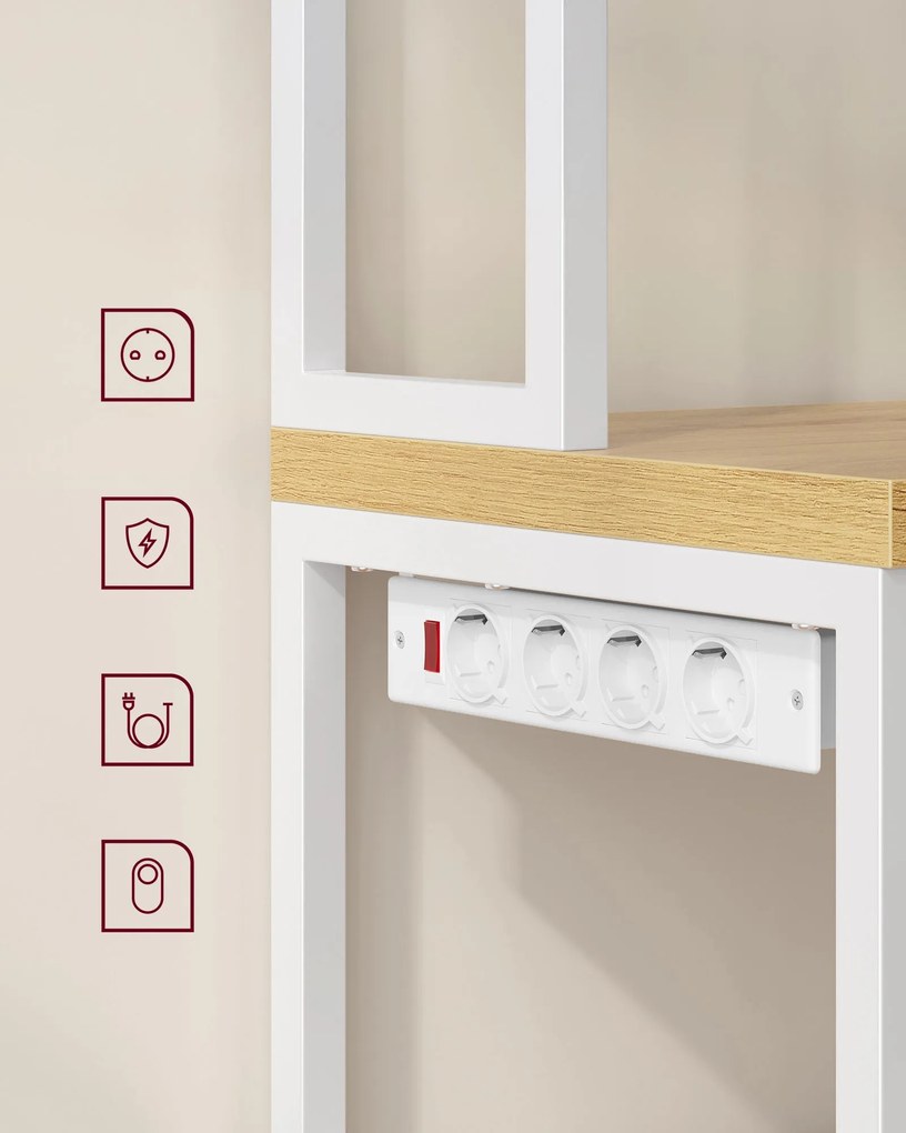 VASAGLE kuchynská polica s integrovanou zásuvkou 40×60×170 cm, dub-biela