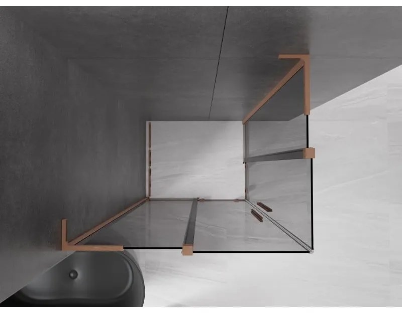 Mexen Velar L Duo, sprchový kút s posuvnými dverami 100 x 90 cm, 8mm šedé sklo, medená matná, 871-100-090-02-43-65