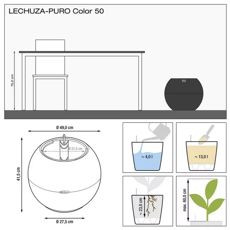 Lechuza Puro Color set slate šedá 50x39 cm