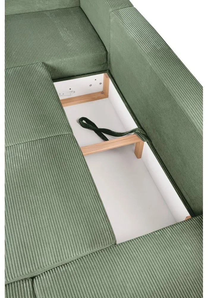 Svetlozelená menčestrová rozkladacia rohová pohovka (pravý roh/do tvaru "U") Tori – Bonami Selection