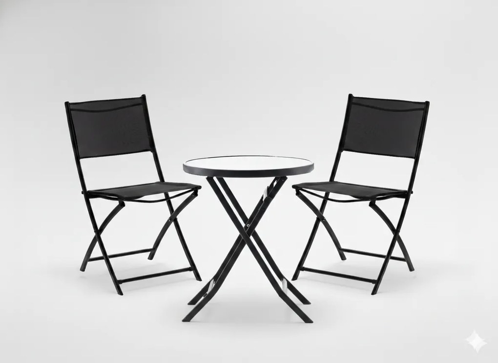 CH Skladací záhradný set nábytku s okrúhlym stolom - čierna