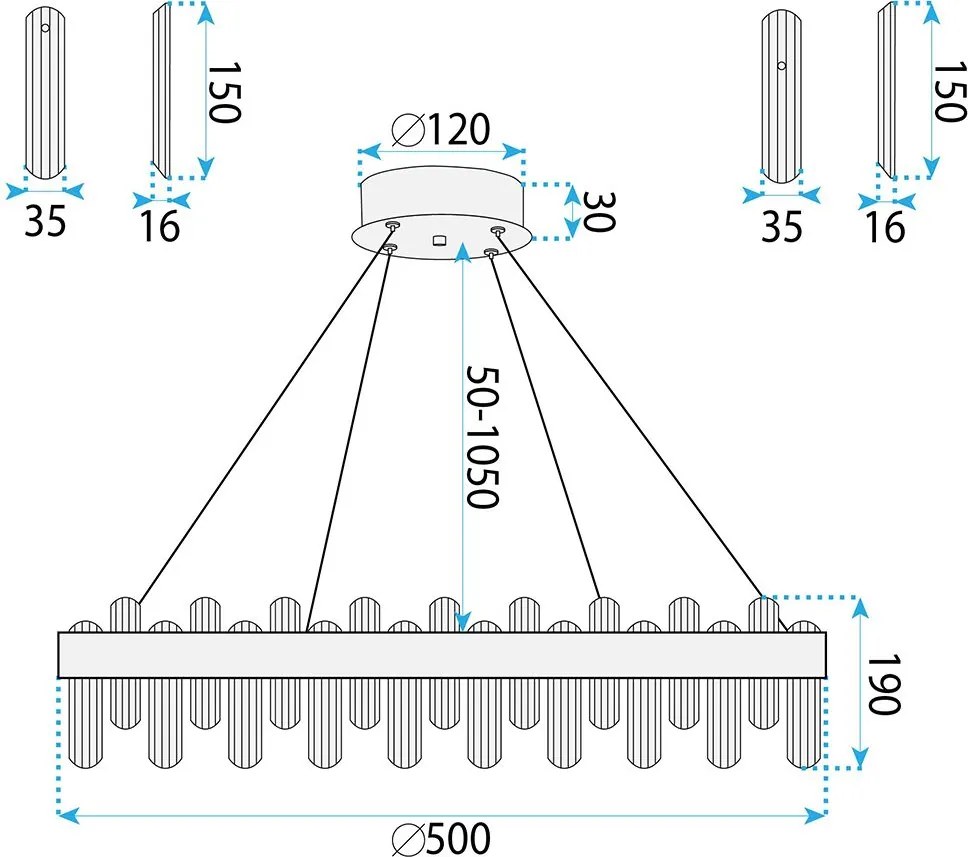 Toolight Toolight, LED krištáľová závesná lampa Ø50 cm, SWE074-1CP, LED integrovaný 3000K/6000K, brúsené zlato, OSW-30203