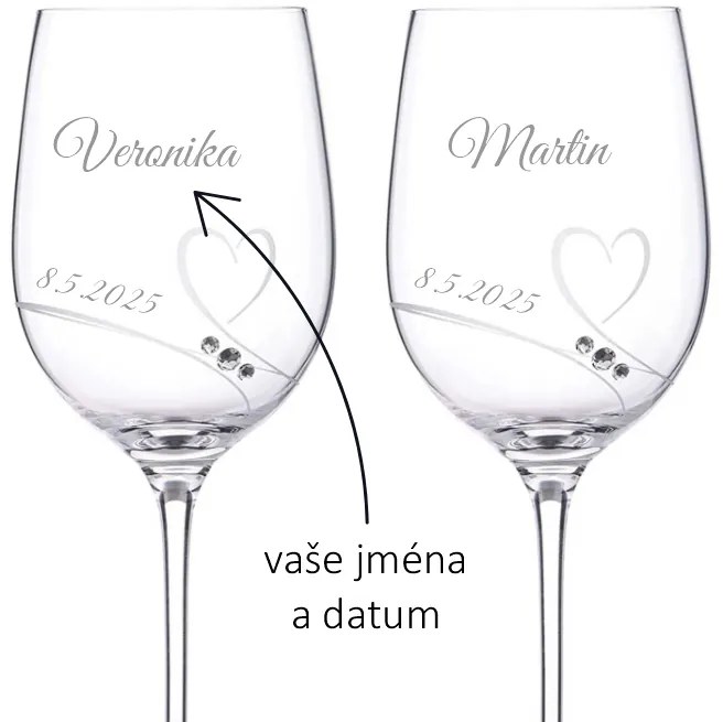 Dekorant Svadobné poháre na biele víno Romance s kamienkami Swarovski 330ml 2KS