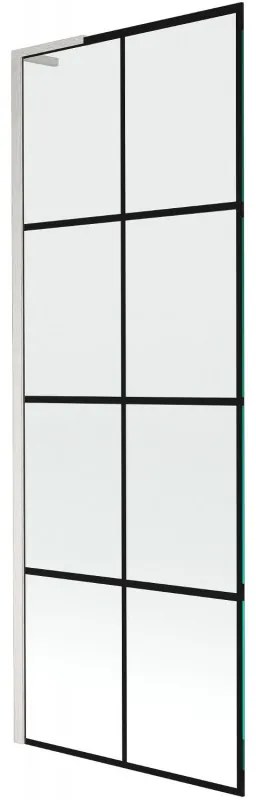 Mexen Next L, 1-krídlová vaňová zástena 70 x 150 cm, 6mm číre sklo-čierny vzor, 6mm číre sklo, profil brúsená oceľ, 895-070-000-03-77-97
