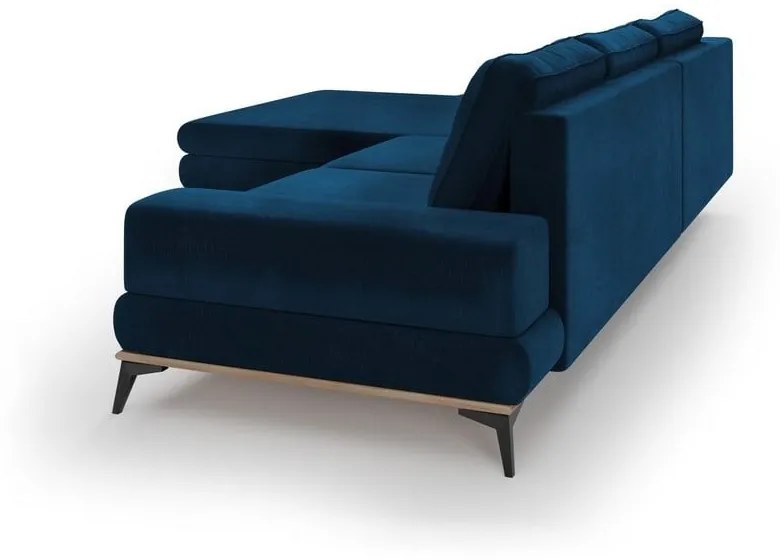 Modrá rozkladacia rohová pohovka so zamatovým poťahom Windsor & Co Sofas Astre, ľavý roh