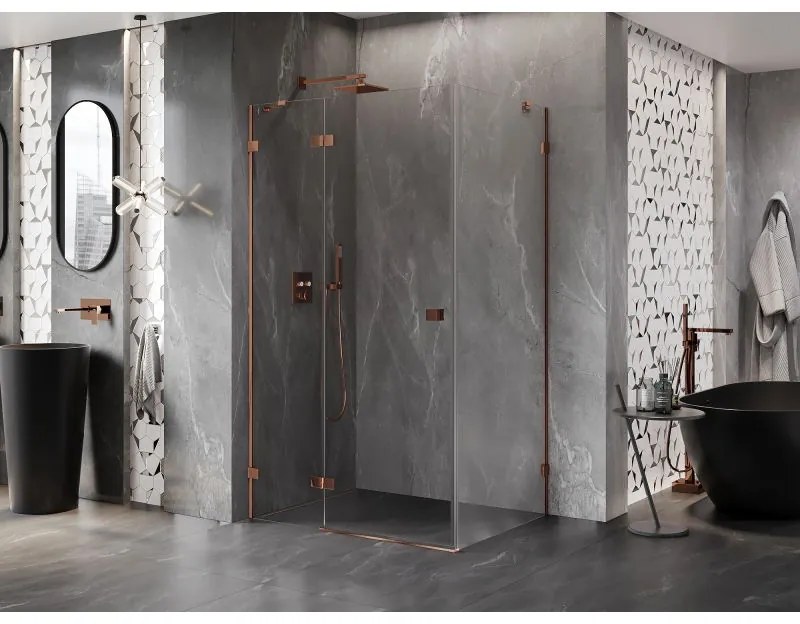 Mexen Lunar, 1-krídlový sprchový kút, ľavý, 95 x 80 cm, 8mm číre sklo, ružové zlato profil, 834-095-080-60-00-L