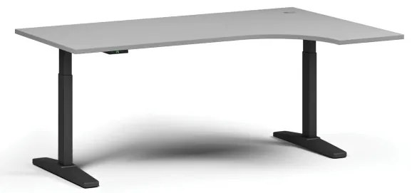 Výškovo nastaviteľný stôl, elektrický, 675-1325 mm, rohový pravý, doska 1800x1200 mm, čierna podnož, sivá