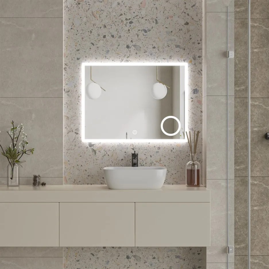 Erga Luna, LED zrkadlo 80x60cm s kozmetickým zrkadlom 3x zväčšenie, 2185 lm, 6500K, predné/zadné osvetlenie, ERG-V01-124-8060-00