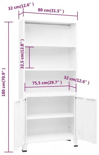 vidaXL Priemyselná knižnica biela 80x32x180 cm oceľová-