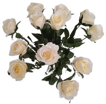 Umelá kytica Ruží biela, 67 cm, 12 ks