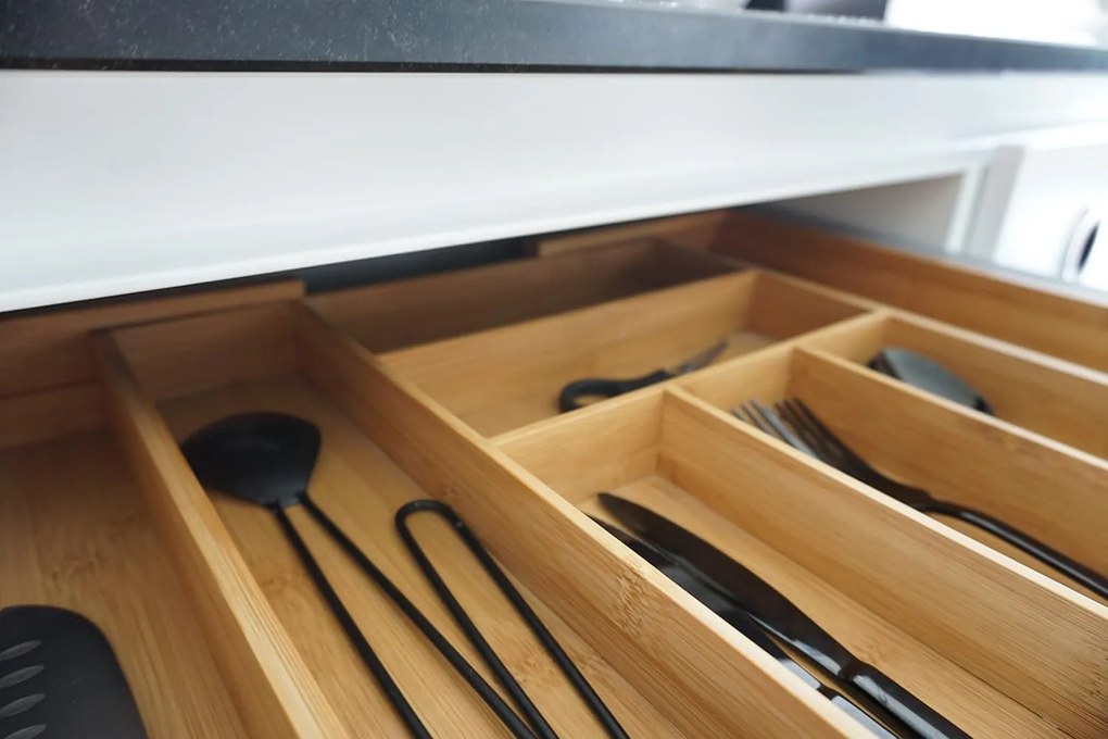 Zeller Present Bambusový príborník, nastaviteľný organizér do zásuvky ZELLER - 35-58 x 43 cm