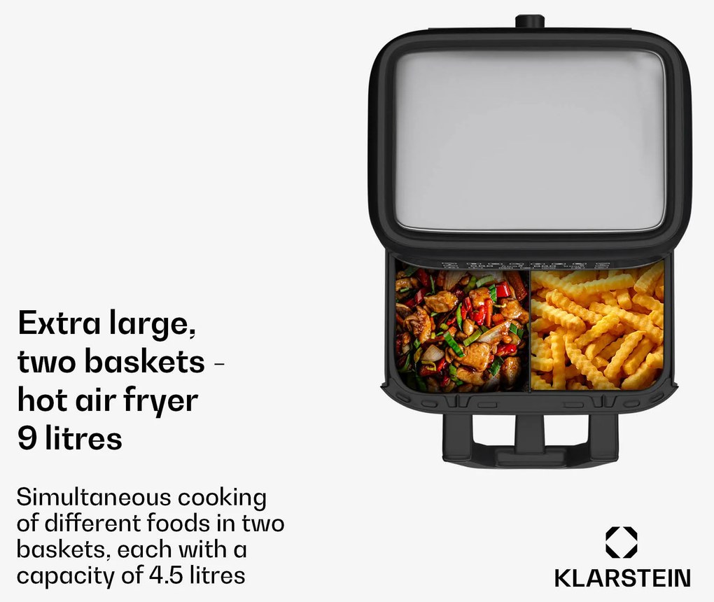 Klarstein VitaFry Duo Elegance, teplovzdušná fritéza, 2850 W, 9 l, 2 varné zóny, 6 programov