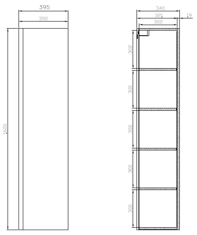 Cersanit - Moduo vysoká skrinka, šedý lesk, S590-019-DSM