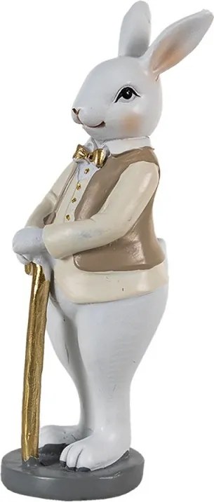 Dekorácia králik v béžovej košeli so zlatou palicou - 5*5*15 cm