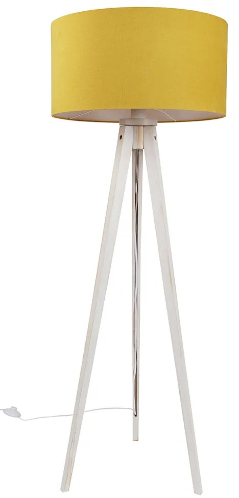 Stojacia lampa s trojnožkou biela so žltým látkovým tienidlom 50 cm - Tripod Classic
