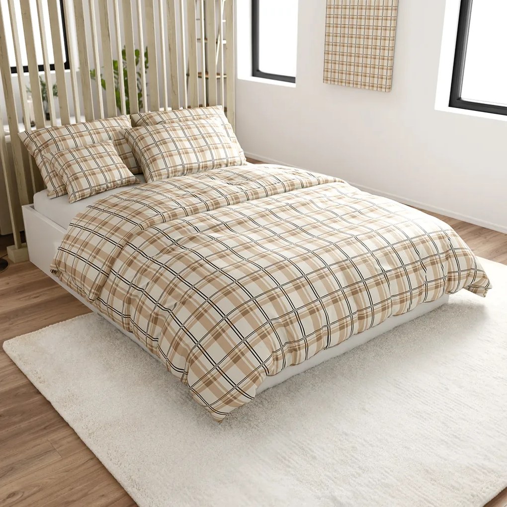 Mikroplyšové obliečky PLAID krémové Rozmer obliečky: 2 ks 70 x 90 cm | 200 x 220 cm