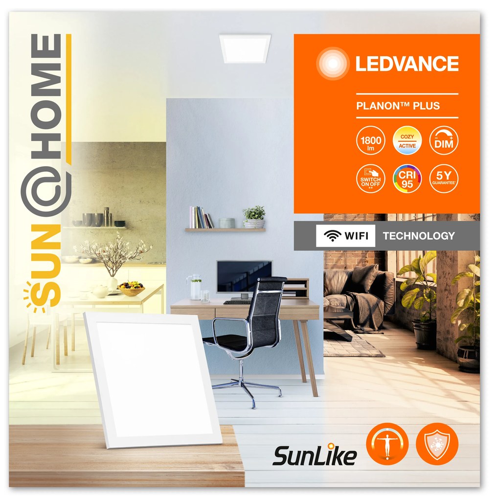 LEDVANCE Stropný smart LED panel SUN@HOME, 20W, 1800lm, 300x300mm, hranaté, biela