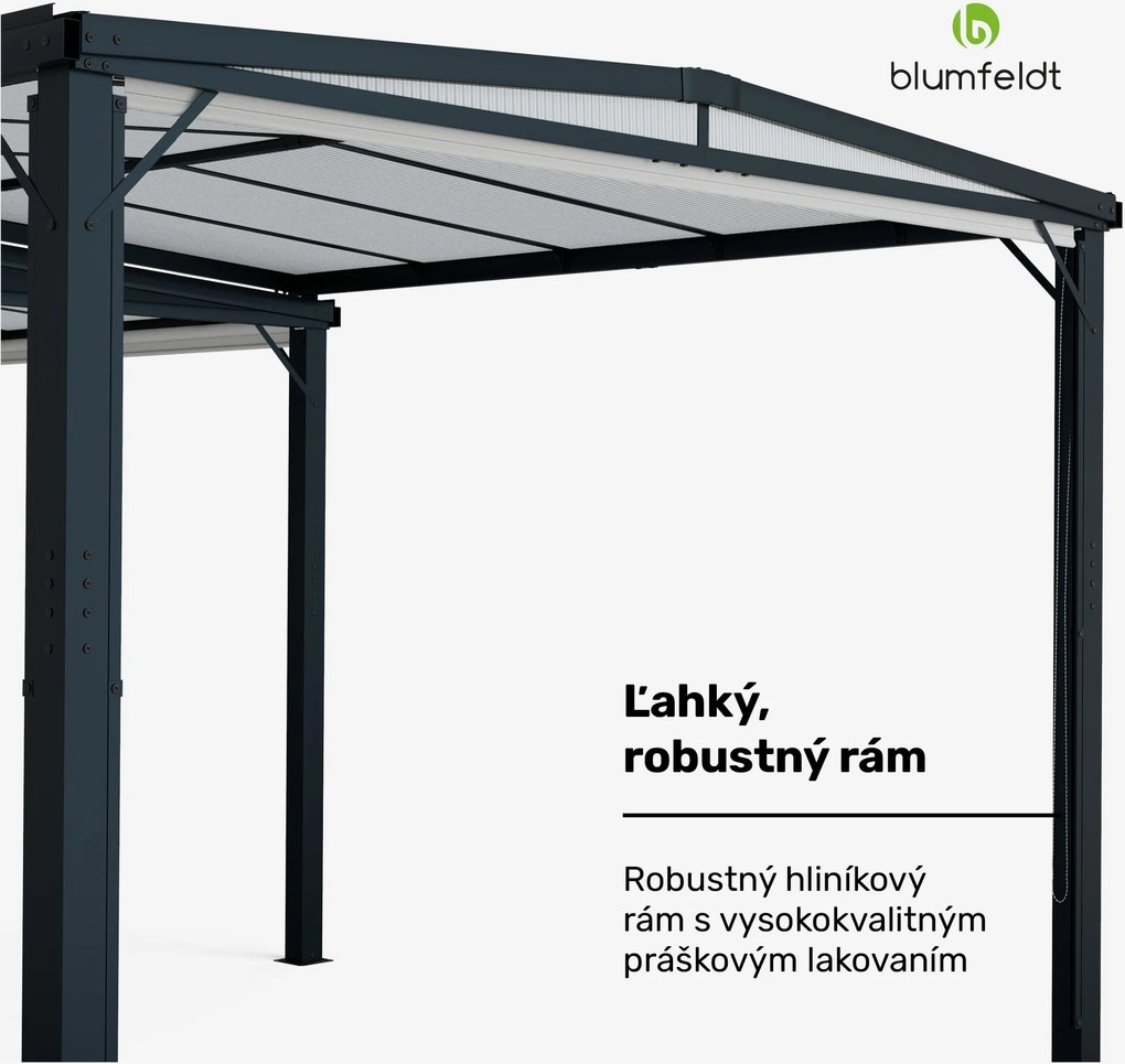 Blumfeldt Pantheon Cortina Solid Sky Expand záhradný altánok 3x6, odolný voči poveternostným vplyvom, rozťahovací