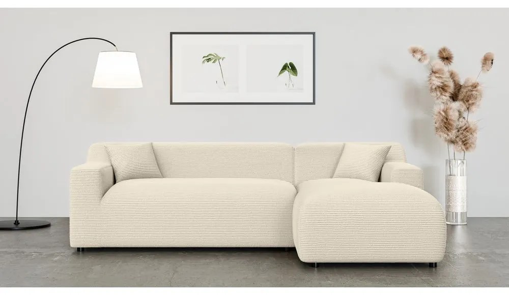 Béžovo-krémová menčestrová rohová pohovka (pravý roh/s leňoškou) Martin – Ropez