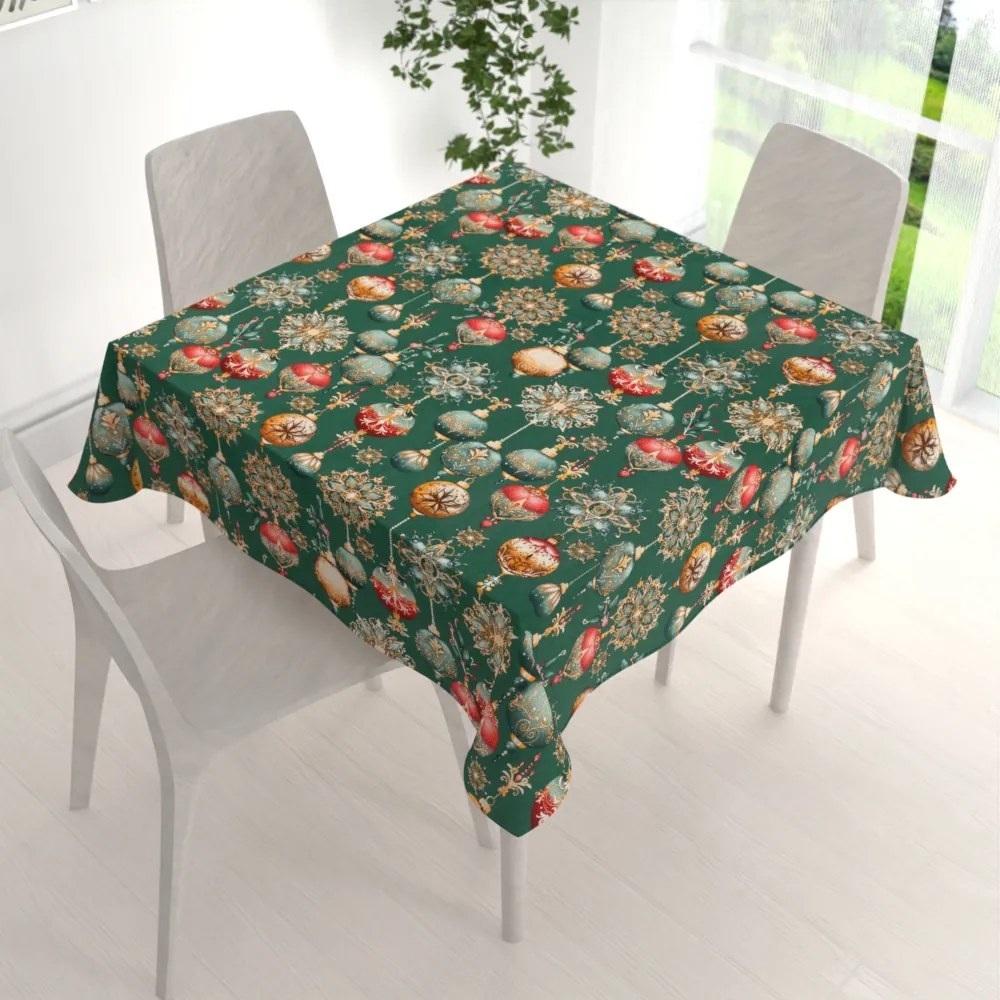 Biante Bavlnený štvorcový obrus Sandra SA-529 Vianočné banky na zelenom 80x80 cm