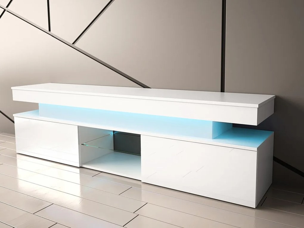 TV stolík/skrinka s LED osvetlením Lestirola 2D 190, Farba: biela / biely lesk