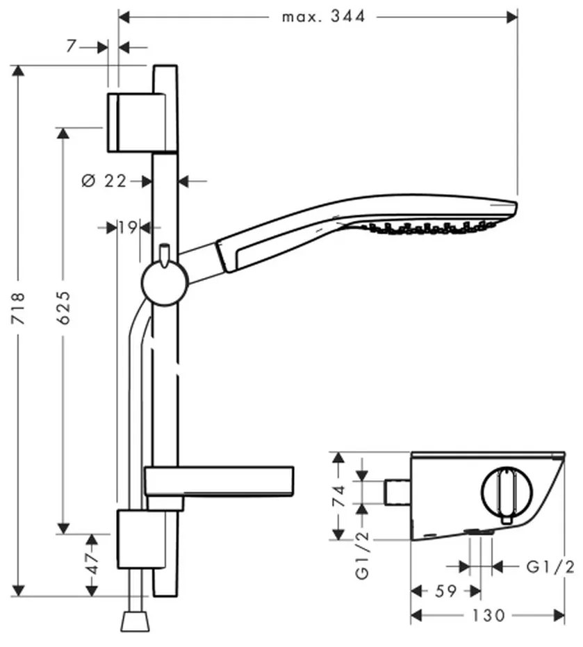 Hansgrohe Raindance Select S, sprchová súprava 150 3jet s termostatom Ecostat Select a sprchovou tyčou 65 cm, biela/chrómová, HAN-27036400