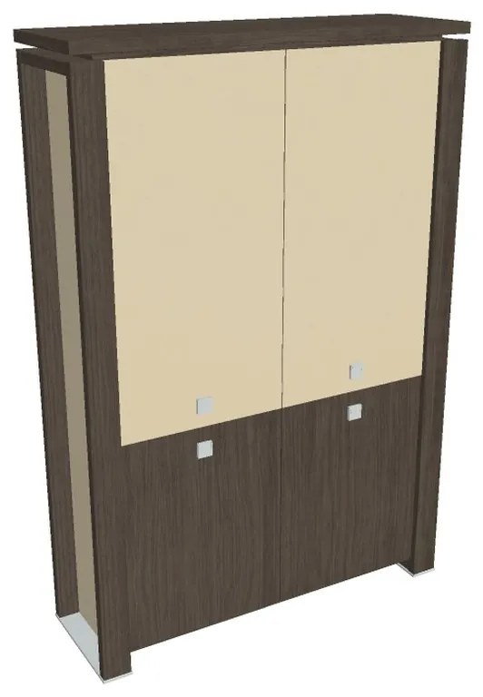 Vysoká skriňa Verno+ S 140 x 46 x 210 cm, kombinované dvere, dub antracit / vanilka