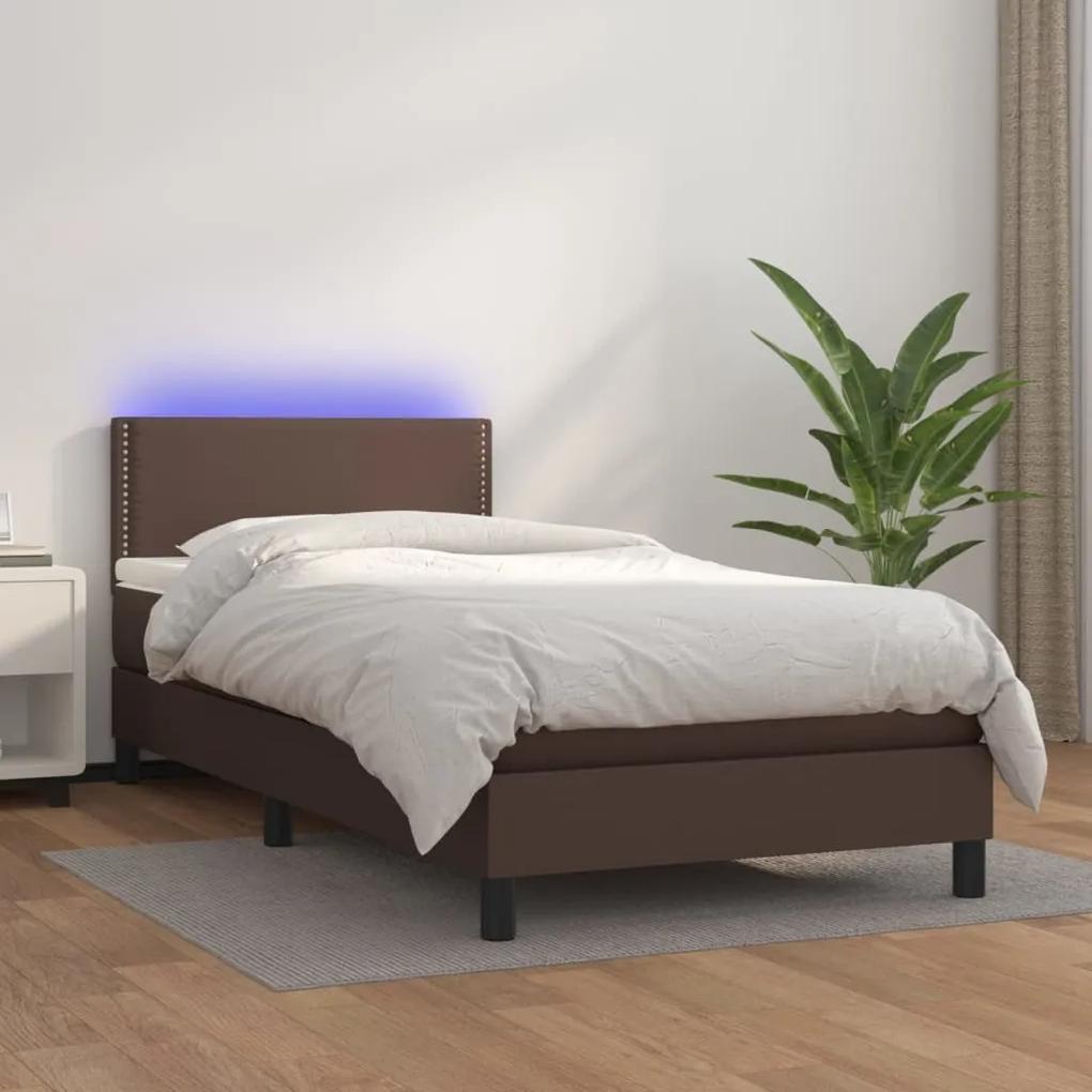 Boxspring posteľ s matracom a LED hnedá 80x200 cm umelá koža 3134132