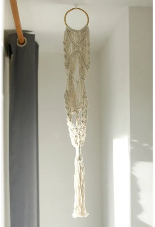 Macramé závesný držiak na kvetináč - Ratanová obruč