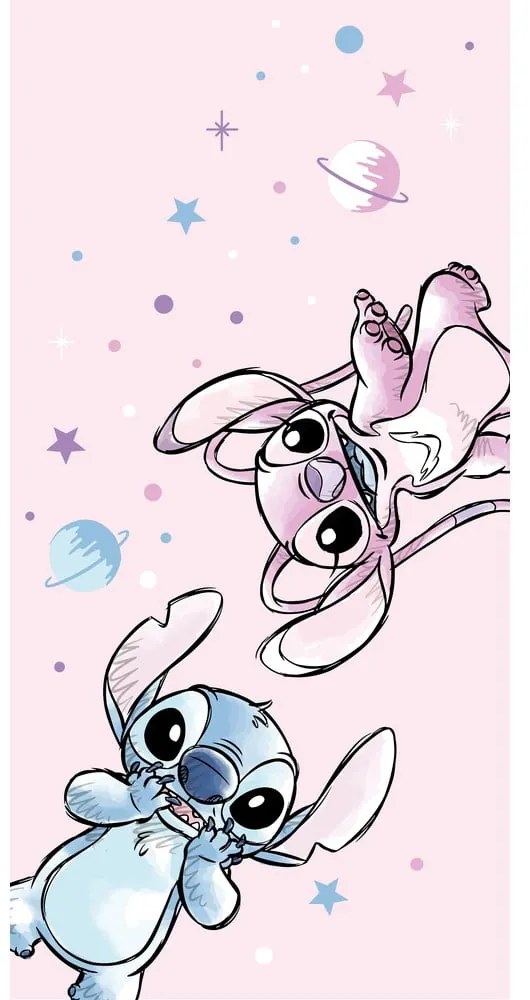 Ružová detská osuška z mikrovlákna 70x140 cm Lilo and Stitch "Universe" – Jerry Fabrics