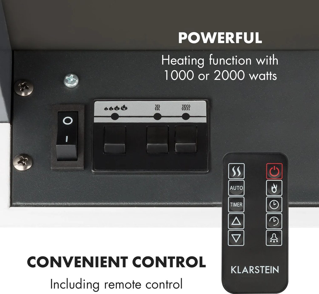 Klarstein Studio Light & Fire 1, elektrický krb, 1000/2000 W, MDF, diaľkové ovládanie, biely