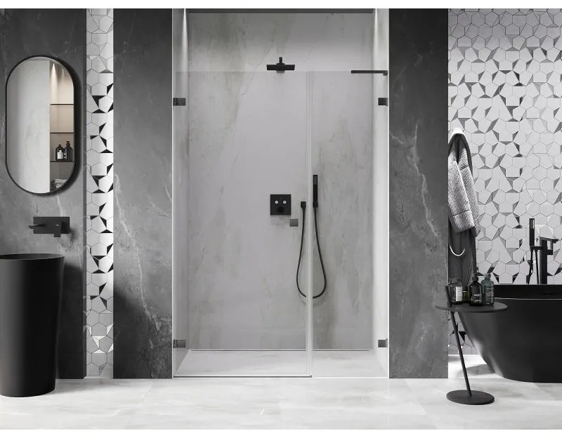 Mexen Lunar-B, L Otočné ľavé sprchové dvere 125 cm, 8mm číre sklo, brúsený grafit profil, 832SL-125-050-66-00-L